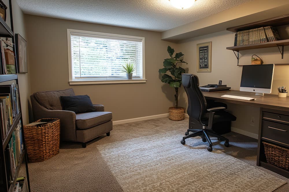 home office in the basement