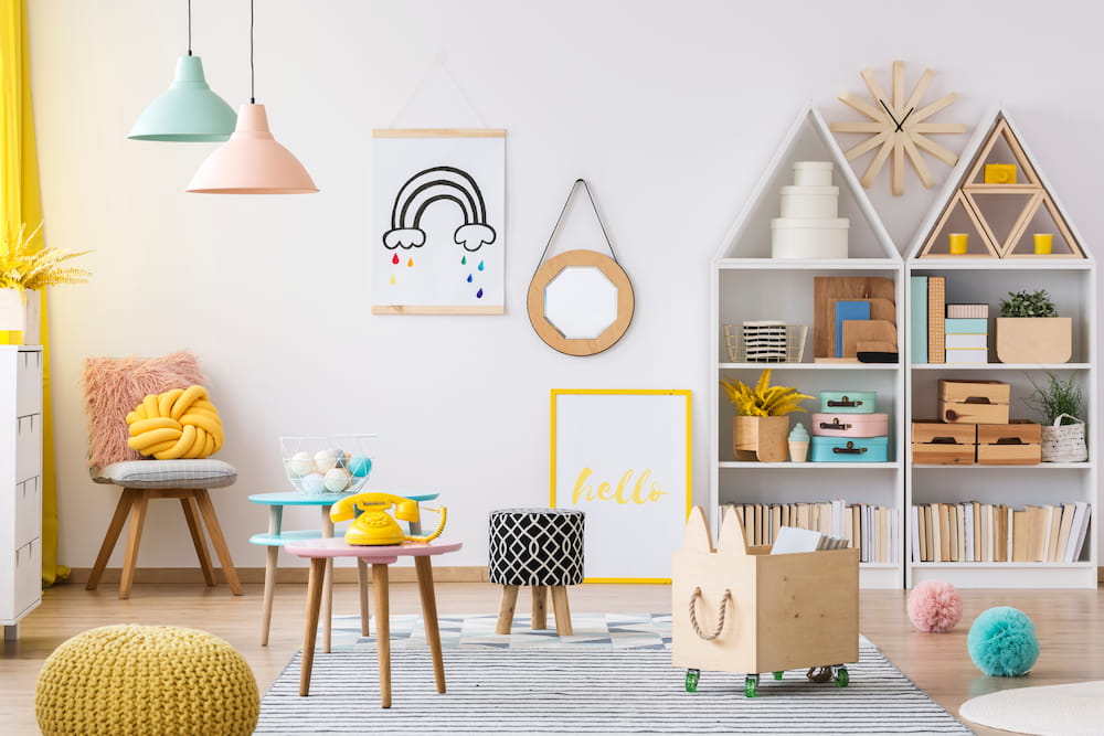 kids play room in basement